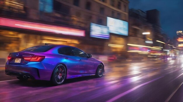 A blurry image of a blurry image of a blue and purple car