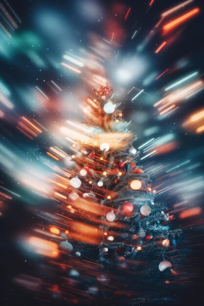 Foto un'immagine sfocata di un albero di natale con le luci