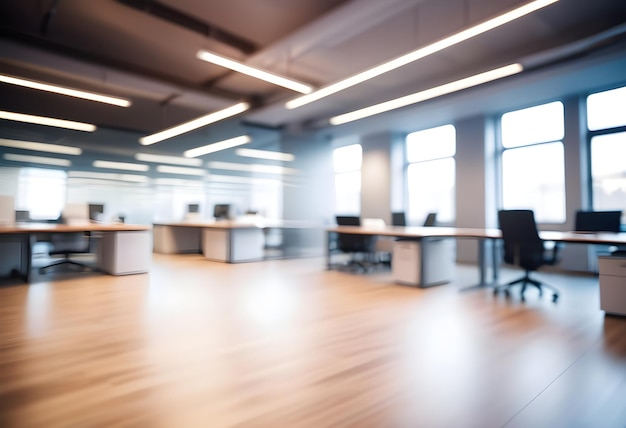 Photo a blurry image of a conference room with a desk and chairs