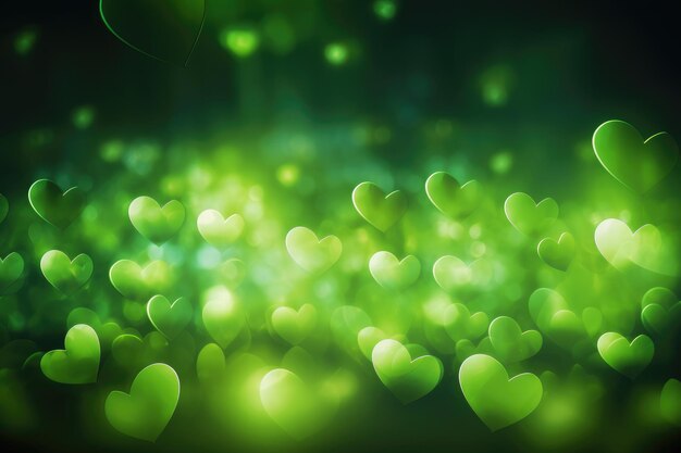 Blurry Image Of Green Hearts Floating in the Air