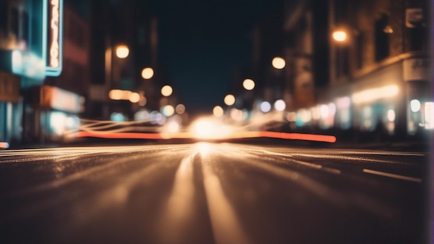 A blurry image of a street at night