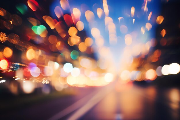 a blurry image of a street with lights