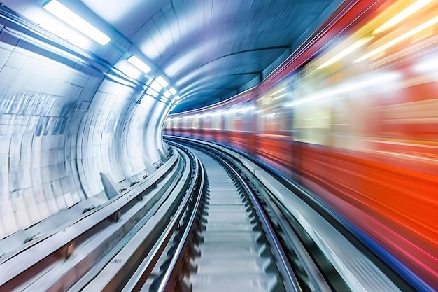 a blurry image of a subway tunnel with a moving train going through itExpress train in business cen