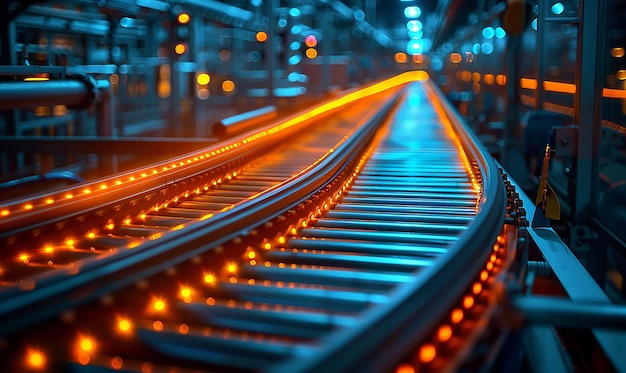 Photo a blurry image of a train track with lights on it