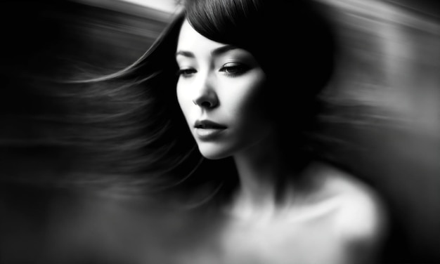 Blurry motion silhouette of a girl with long hair ai generative