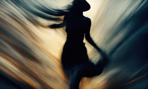 Blurry motion silhouette of a girl with long hair ai generative