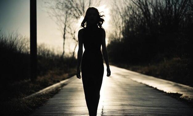 Blurry motion silhouette van een meisje met lang haar ai generatief