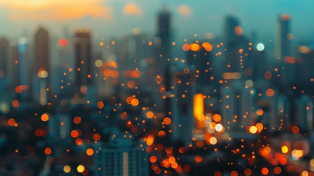 Photo blurry nighttime cityscape with tall buildings