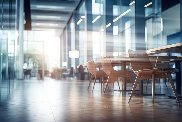 blurry office hallway with tables and chairs