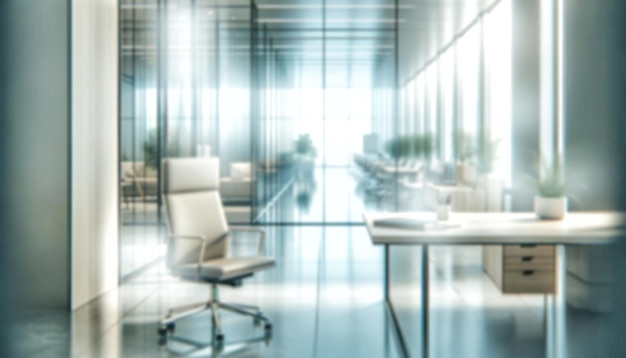 Blurry office interior with panoramic windows Workplace concept