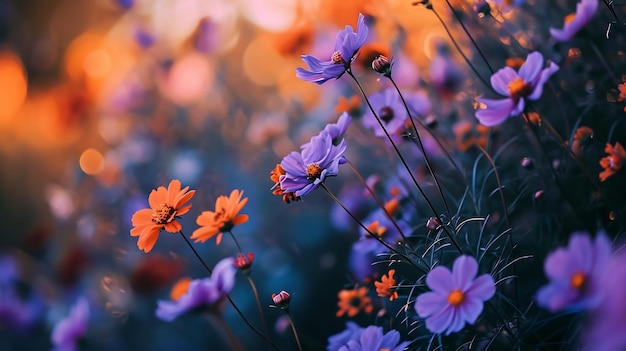 Foto una foto sfocata di fiori viola e arancione