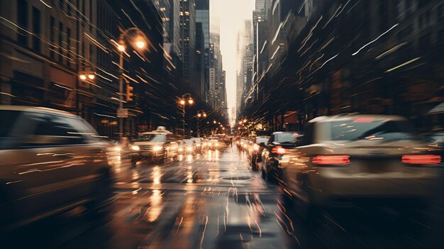 Foto un'immagine sfocata di una strada cittadina con automobili