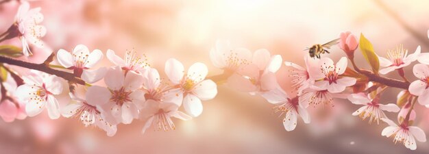 Blurry Pink Flowers and Bee