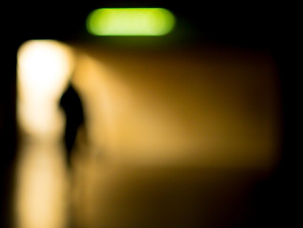 Blurry silhouette of a lady in a tunnel going to bright light