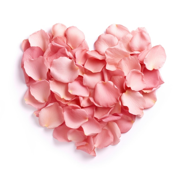 A Blush empty heart shaped rose petals isolated on a white background