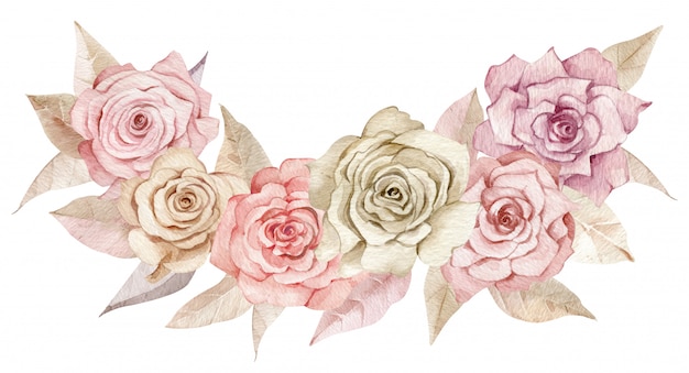 Blush floral arrangement. Blush and creamy roses with beige leaves.