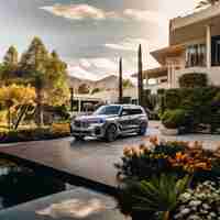 Photo a bmw is parked in front of a house