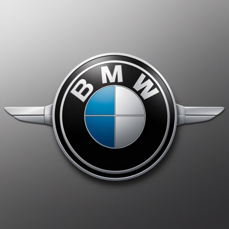 a bmw logo is on a grey background