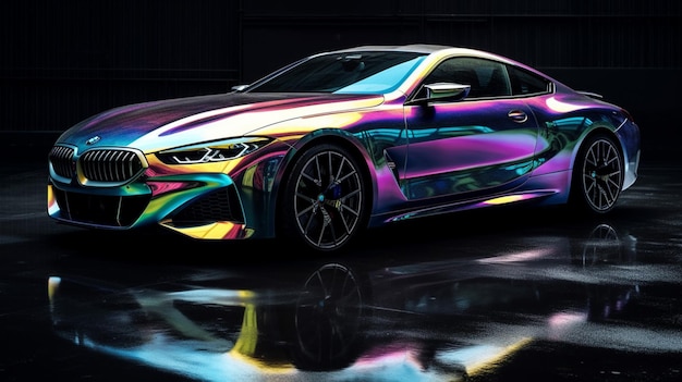 Купе bmw m8 показано в темной комнате.