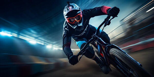 BMX bike biker in action motion riding over a curve ai generate