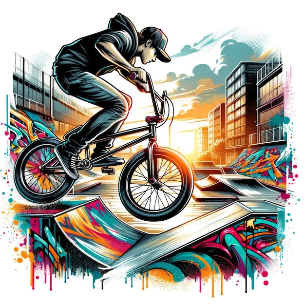 Photo bmx mastery in urban art explosion