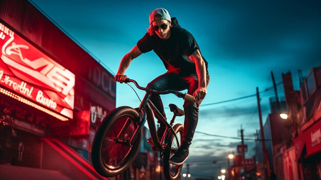 BMX Rider Catching Air in Skatepark