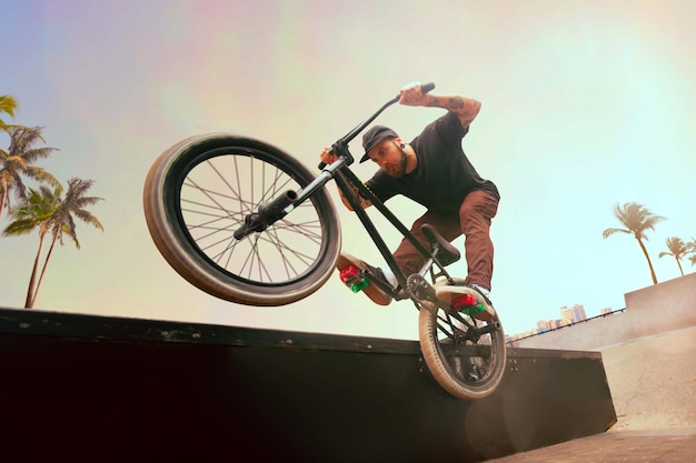 BMX rider is performing tricks