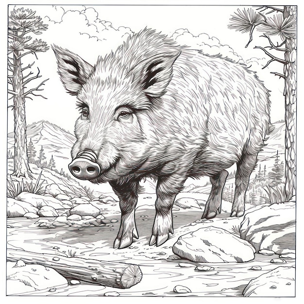 boar drawing Coloring book page