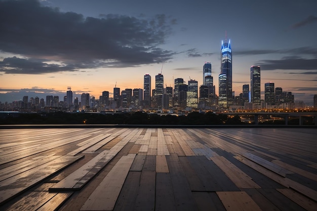 Board against a city skyline at dusk