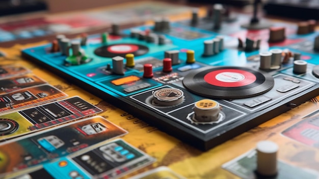 Photo a board game with a red circle on the front and a red circle on the front.