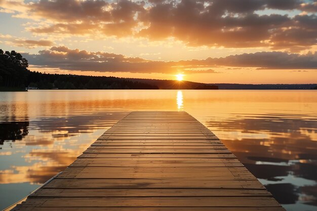 Board tegen een zonsondergang over een rustig meer