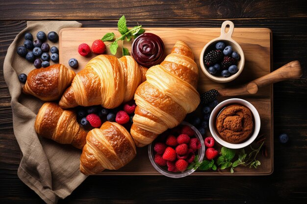 Board with pastry for breakfast