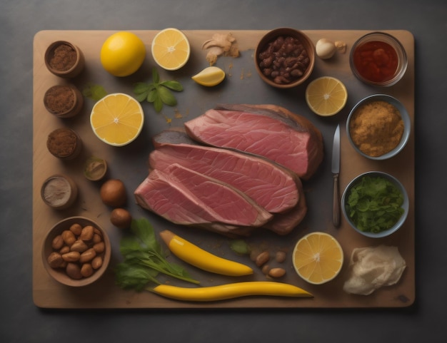 A board with a variety of ingredients including beans, beans, and beans.