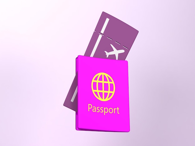 Boarding pass with passport 3D icon passport with fly ticket 3D rendering