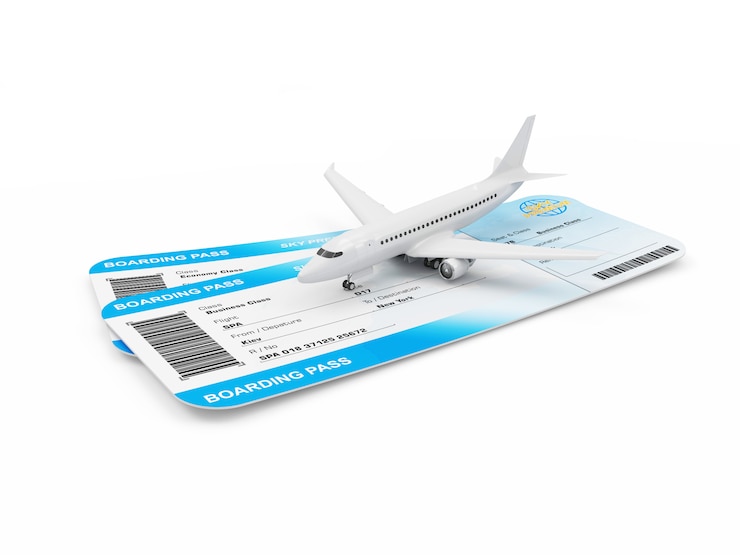 Photo boarding tickets with passenger airplane