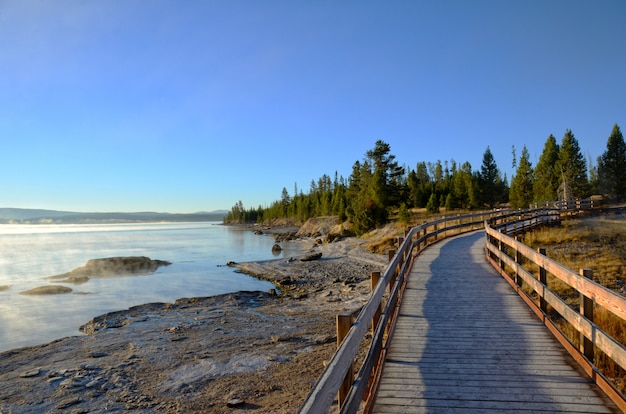 Boardwalk along Yellowstone Lake in the Early Morning