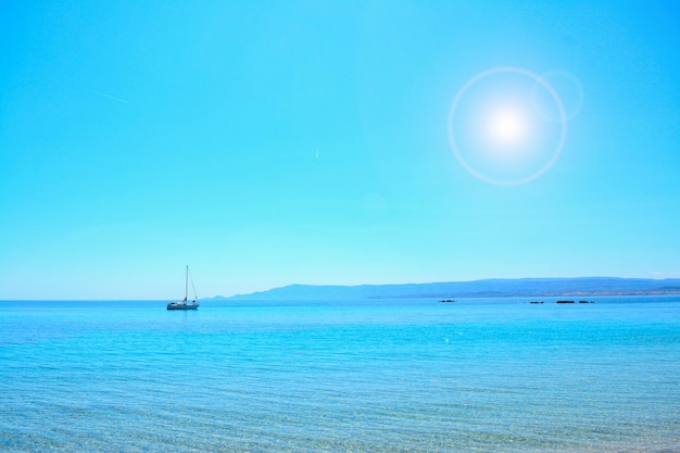 Boat alone in the blue sea