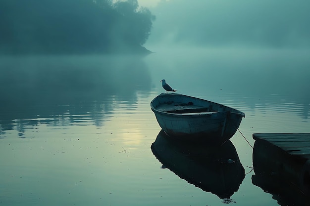 Boat als Silhouette Dock Schaduw gegoten op muur Verlengd en Sk Creatieve foto van elegante achtergrond