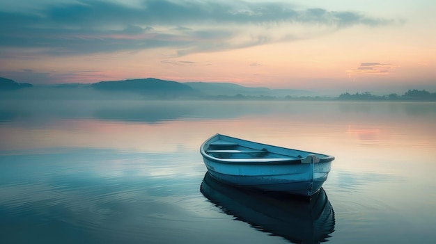 Photo a boat anchored in a quiet bay symbolizing the calm and peaceful aspect of freedom