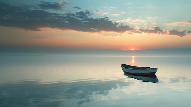 Photo a boat anchored in a quiet bay symbolizing the calm and peaceful aspect of freedom