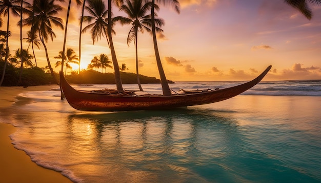 Photo a boat on the beach with palm trees in the background