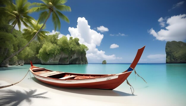 Photo a boat on a beach with palm trees in the background