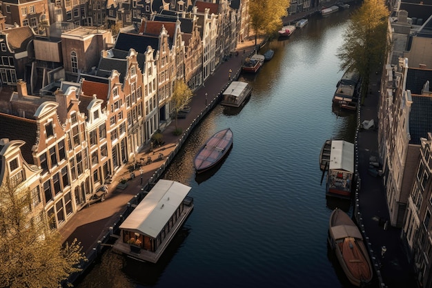 A boat on a canal in amsterdam