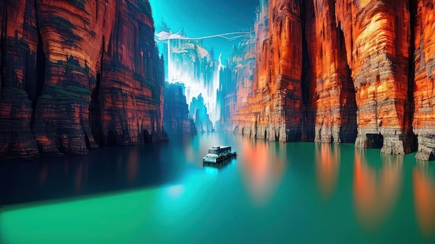 A boat in a canyon