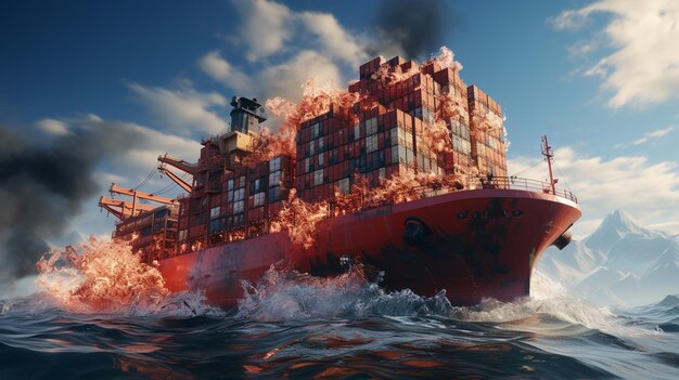 Photo boat containers crashes in ocean