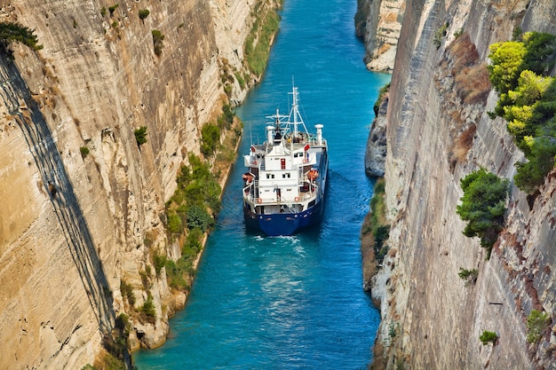 The boat crossing the Corinth channel in Greece