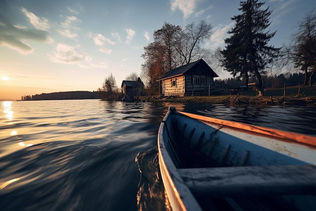 A boat floating on the edge of a lake