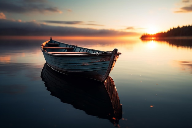 A boat floating on the edge of a lake