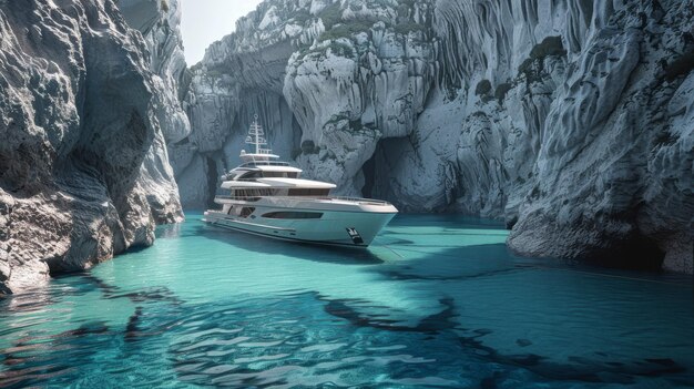 Boat Floating in River Surrounded by Mountains