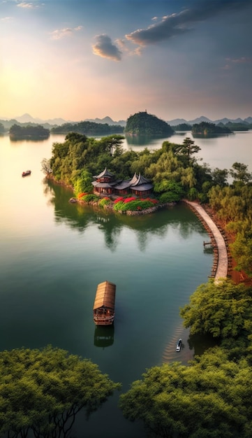 The boat house on the lake